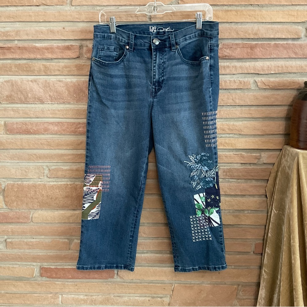 Embroidered Patchwork Accent Cropped Jeans DG2 Diane Gilman Size 10